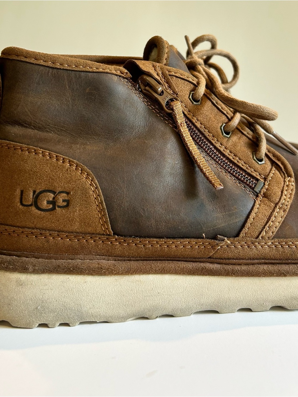 UGG Neumel Zip High Top Fleece Lined Brown Leather Boot
